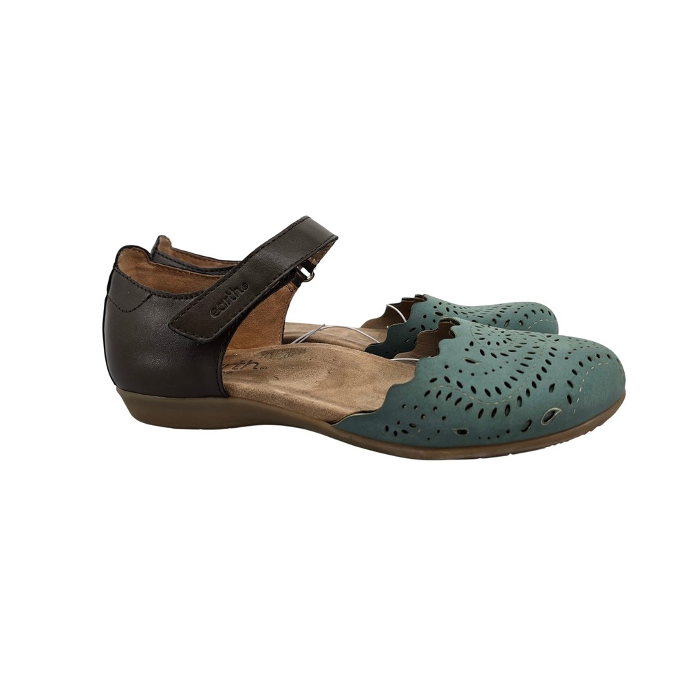 Earth Origins Bailee Teal Brown Perforated Mary Jane Flats ETBAILEE3-R 6.5M